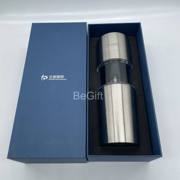 交通銀行訂製_便攜式電動咖啡機_藍色燙銀禮盒套裝