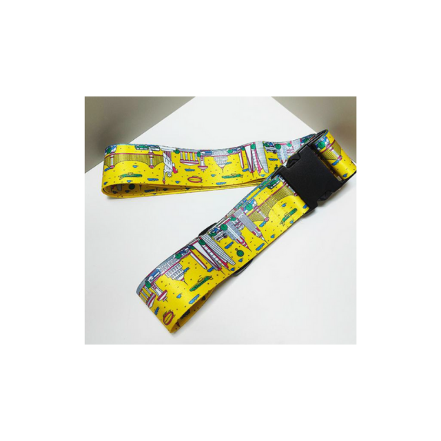 全彩熱昇華行李帶訂製_黃色城市插畫設計_耐用插扣