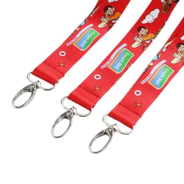 RPET環保掛繩訂製_紅色全彩卡通印刷_金屬龍蝦扣_ESG禮品