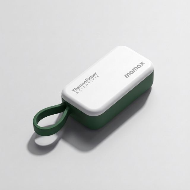 Thermo Fisher x Momax 訂製 5000mAh 迷你充電寶，白色簡約設計配綠色掛繩，輕量便攜電子禮品 - BeGiftHK