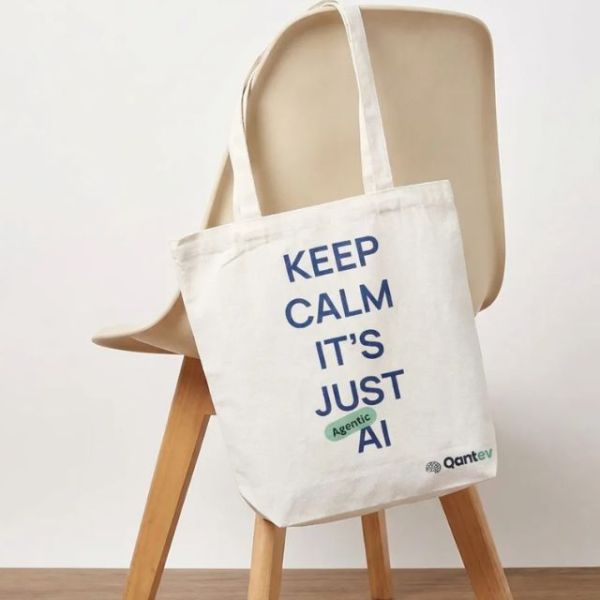 12oz帆布袋訂製_厚織原色純棉ToteBag_Qantev科技公司活動Slogan印刷_展覽宣傳文青袋-案例作品