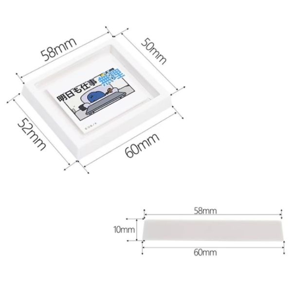 迷你相框尺寸圖_60x58x10mm厚實立體結構_企業IP畫芯全彩印刷展示