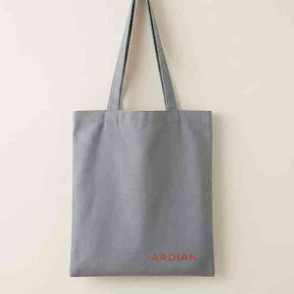 企業專色帆布袋訂製_12oz灰色純棉商務ToteBag_ARDIAN金融機構極簡Logo環保水性絲印_高階ESG環保袋禮品