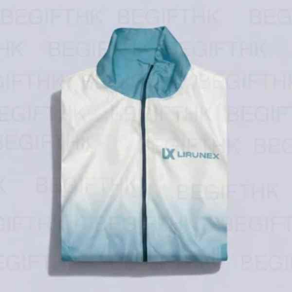 企業風褸外套訂製_LXLirunex金融機構制服案例_全彩熱昇華漸變色防風褸_香港專業禮品訂製公司 摺疊展示