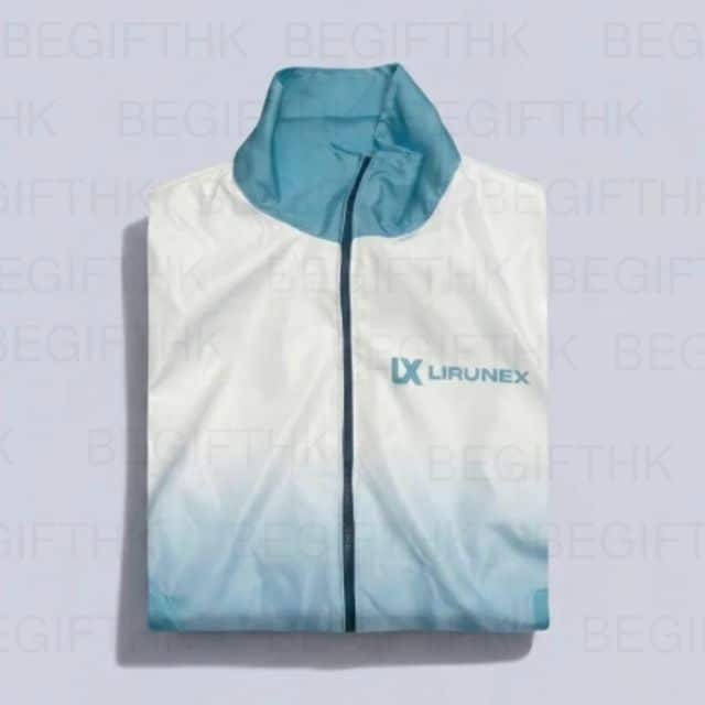 企業風褸外套訂製_LXLirunex金融機構制服案例_全彩熱昇華漸變色防風褸_香港專業禮品訂製公司 摺疊展示