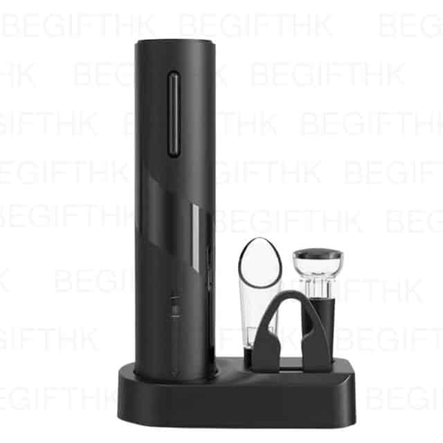 智能電動紅酒開瓶器連醒酒器及真空塞_金屬質感機身雷射雕刻Logo_高管商務電子贈品_收納底座展示