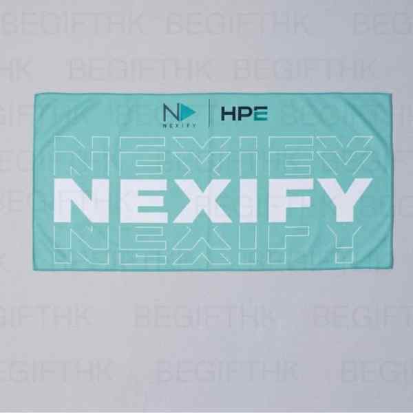 冰巾訂製_NEXIFY與HPE科技企業聯乘活動案例_全彩熱昇華滿版印刷冷感毛巾_企業專屬色視覺排版_香港禮品訂製公司
