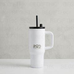 0oz手提冰霸杯訂製_HSBC滙豐RWD企業禮品案例_啞光白保溫吸管杯雷射雕刻Logo_解決車載與大容量痛點_香港專業禮品訂製公司