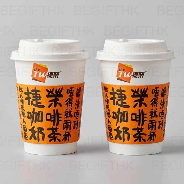 雙層隔熱紙杯訂製_捷榮咖啡集團實用耗材案例_全彩柯式印刷防燙咖啡紙杯_企業活動茶水間環保大豆油墨印Logo_香港專業禮品訂製公司
