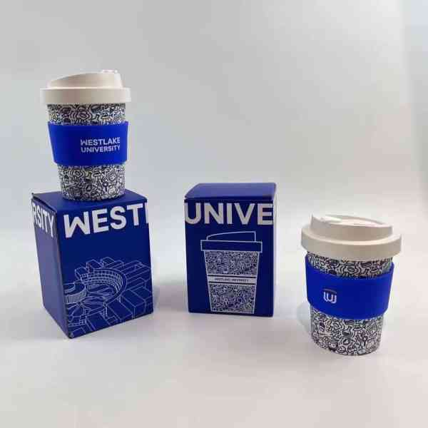350ml 竹纖維杯 防燙矽膠杯套與全彩印刷細節展示
