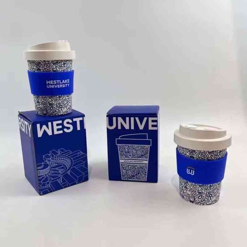 350ml 竹纖維杯 防燙矽膠杯套與全彩印刷細節展示